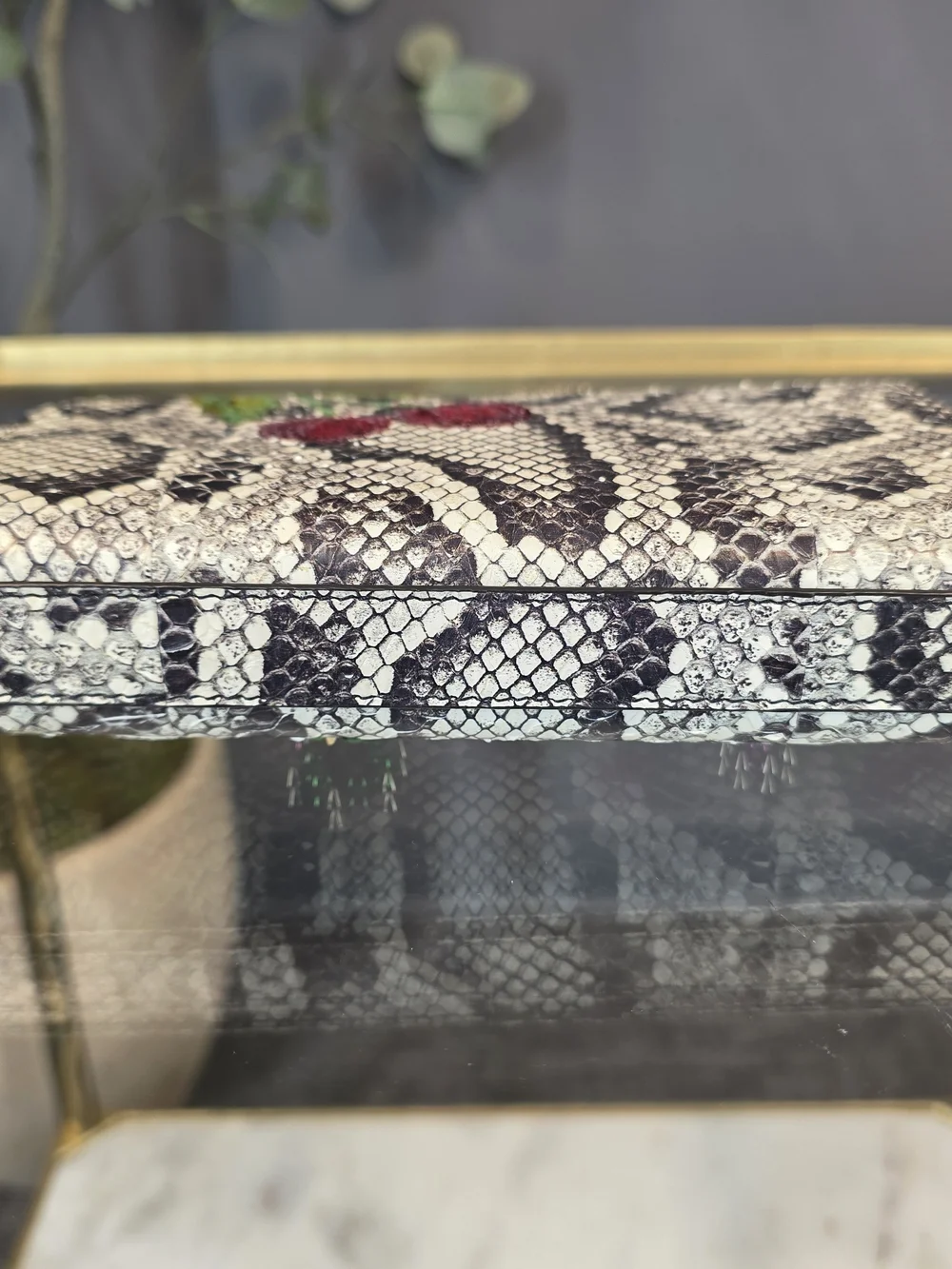 Christian Louboutin White Python-Print Crossbody with Red Cherry Embellishments